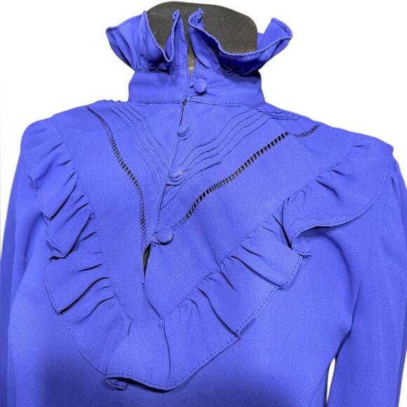 Vtg Romantic Victorian Ruffled Neck Tie Waist Midi Dress 6 Soft Girl Regency - Picture 5 of 8